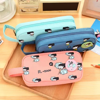 

Large kawaii Pencil case Bag for School Girls Boys Tough Girl Series Canvas Pencil box 66622 School Supplies New
