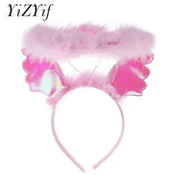 

YiZYiF hair accessories Angel Feathered Headband Adorable Hair Hoops Headdress Performance Props for Cosplay Costume Party