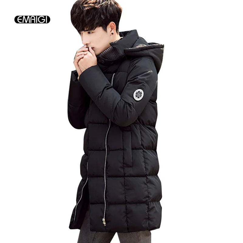 Winter men thick hooded parkas coat cotton padden long jacket male fashion casual warm overcoat W127
