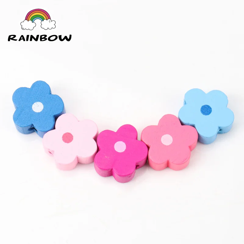 

Mixed Colors Wooden Material External Shape Flower Internal Dot Pattern Spacer Beads For Jewelry Making DIY 14mm 50pcs