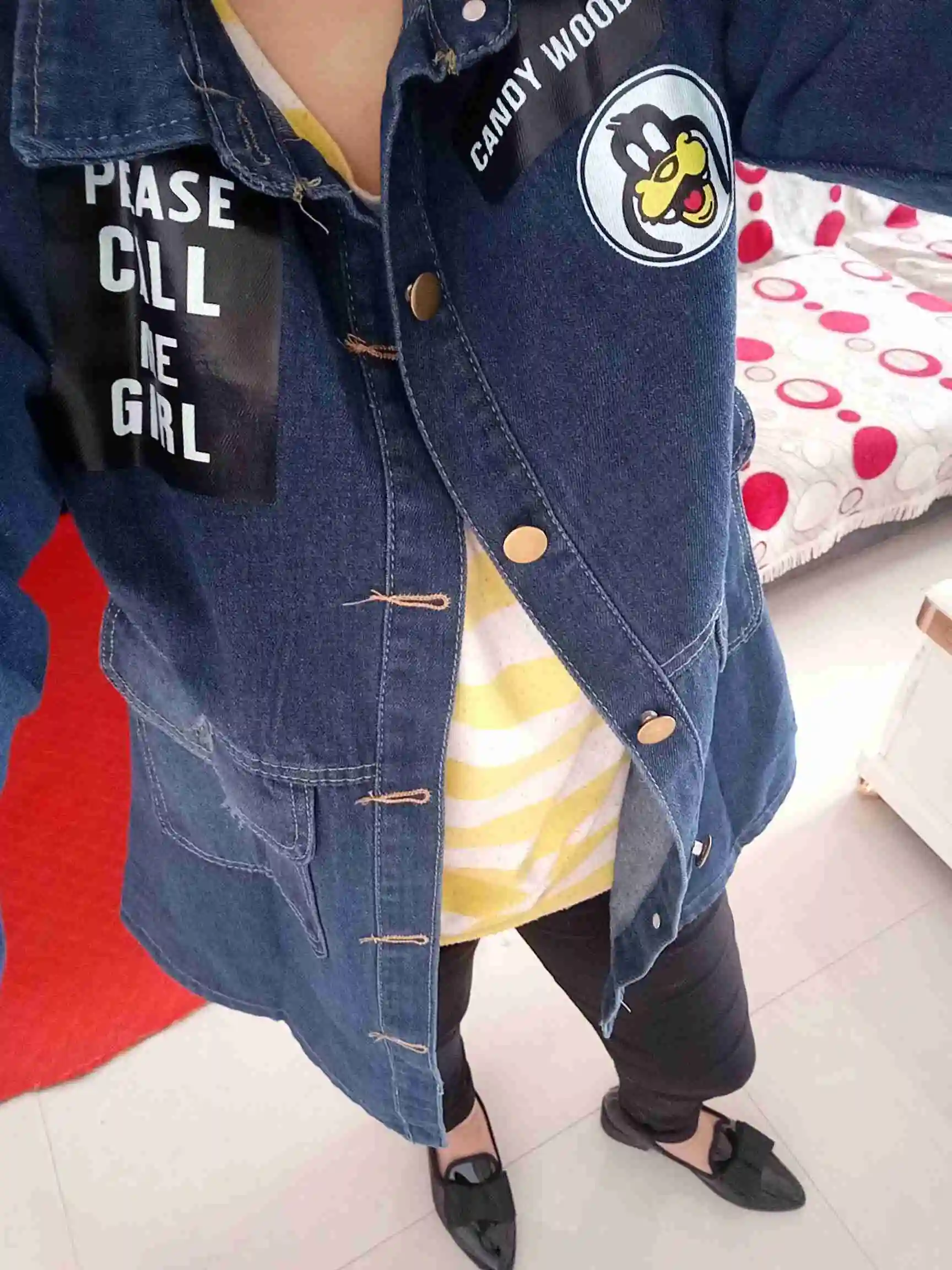 Vangull Women Denim Jackets Autumn New Casual Long Sleeve Female Letter Print Jean Coat Single Breasted Plus Size Loose Tops