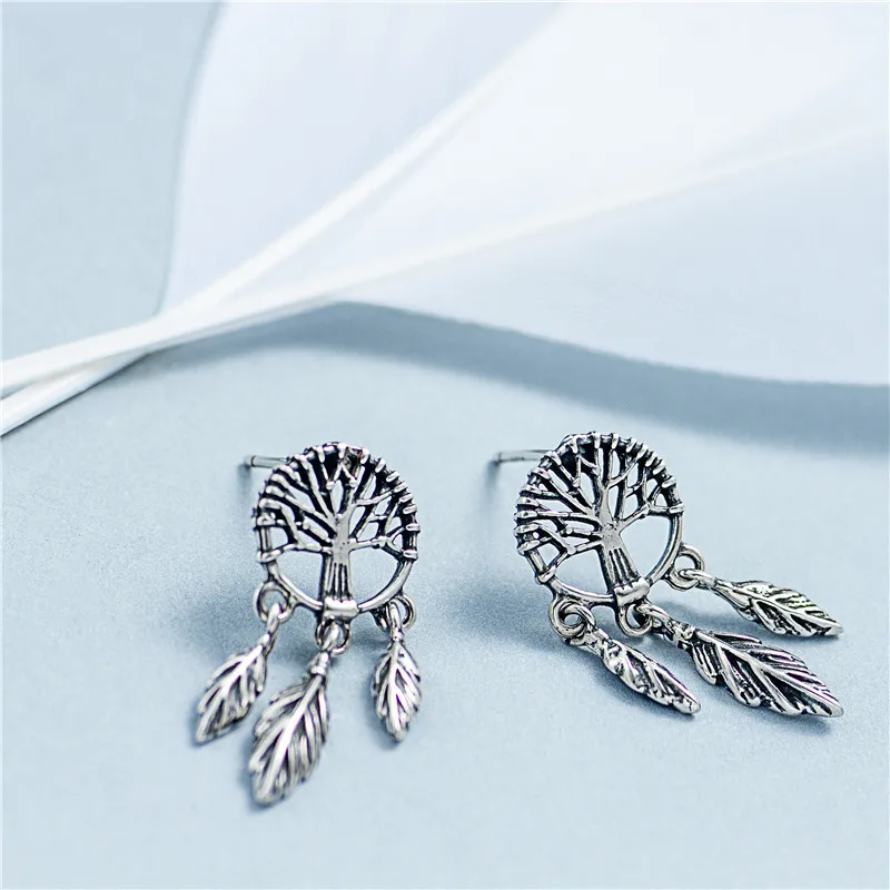 vintage life tree tassel earrings woman 100% 925 Sterling silver Jewelry fashion Hypoallergenic Stud earrings for women gift