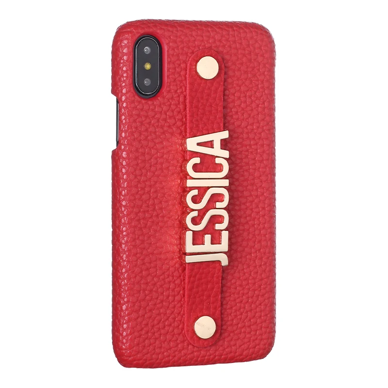 Металлический ремешок для персонализации вашего имени Pebble Grain кожаный чехол для телефона для iPhone 11 Pro 6S XS Max XR 7 7Plus 8 8Plus X - Цвет: Red Leather Case