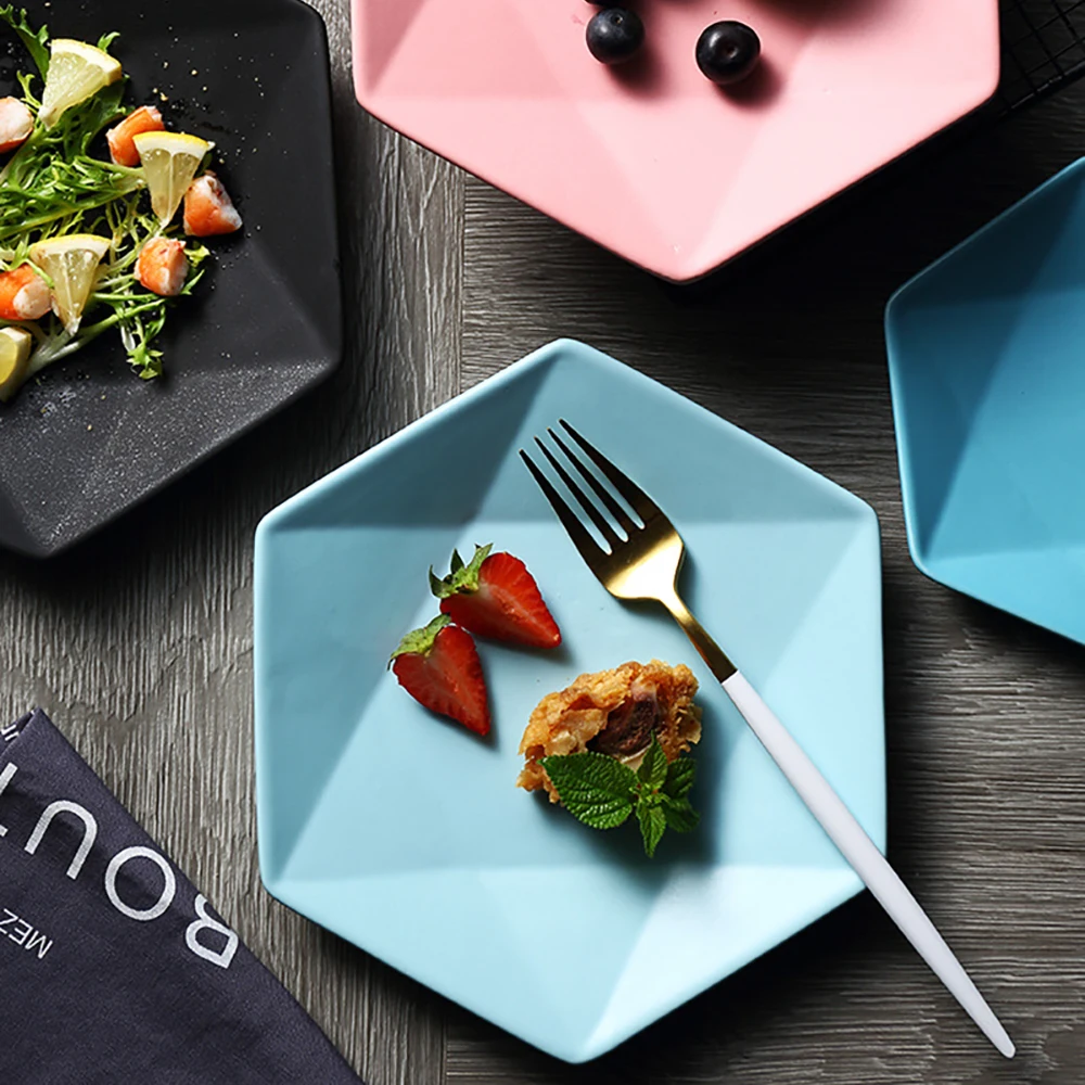 Buy 1pcs lrregular ceramica dinner plates solid color plates geometric plates