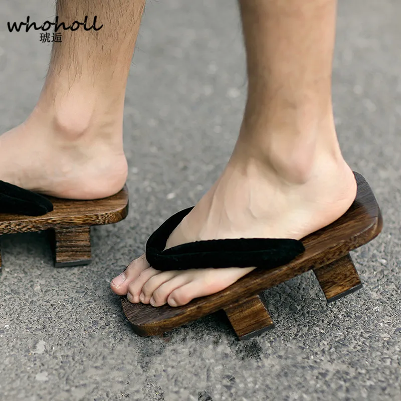 

WHOHOLL Men Sandals Wooden Japanese Geta sandals Floral Flip-flops for Male Cosplay Two-teeth Platofm Sandals Clogs Slippers COS