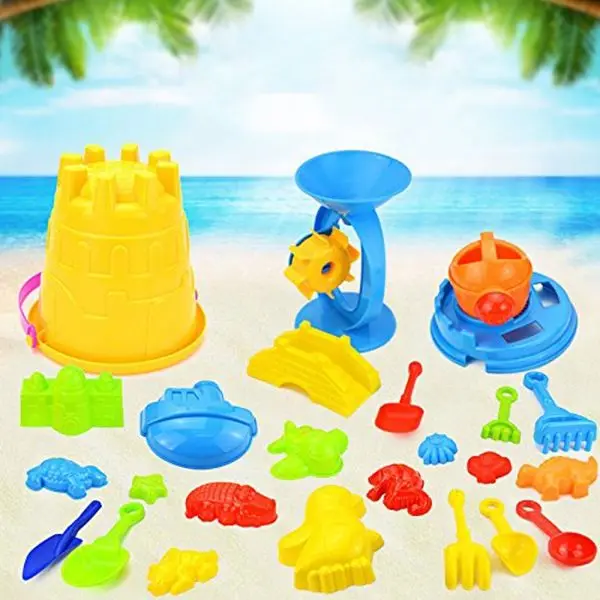 Finest  Set of 25 Baby Kid Beach Toys with Castle Bucket Spade Shovel Rake Kettle Children Toys