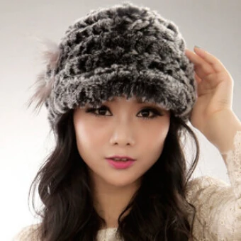 Женская натуральная шапка из меха кролика рекс для женщин модная брендовая вязаная меховая шапка NT413 - Цвет: grey