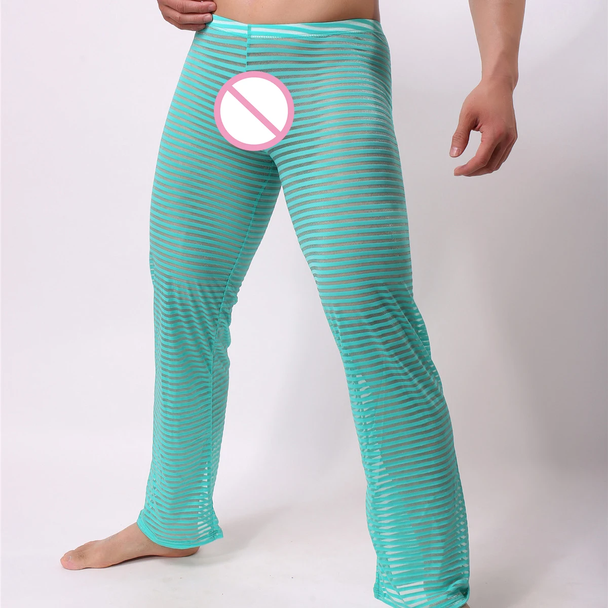 Мужские сексуальные Полосатые прозрачные Пижамные брюки мужские однотонные легкие брюки Ночная одежда для сна мужские длинные брюки