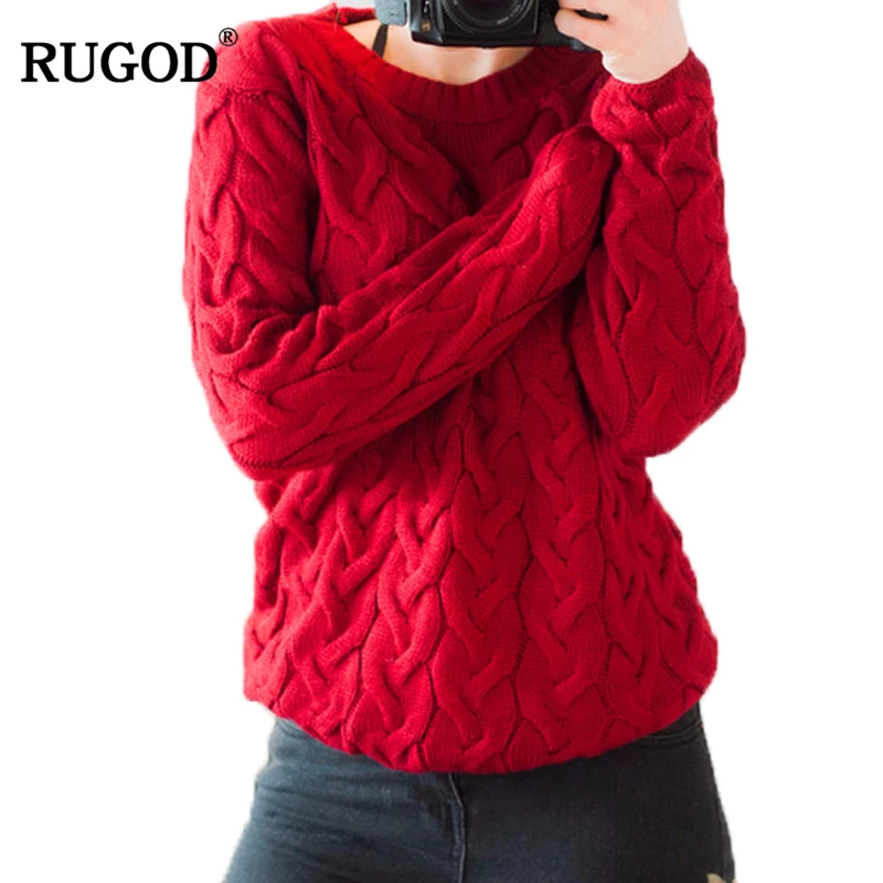 

RUGOD Women 2019 Spring Twisted Knitted Sweaters and Pullovers Spring Winter Loose Knitwear O Neck Long Sleeve Sweter mujer