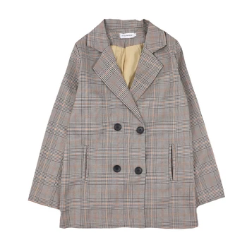 

Spring Korean casual wild plaid long-sleeved suit coat female net red 2019 new retro port wind simple small suit coat women l38