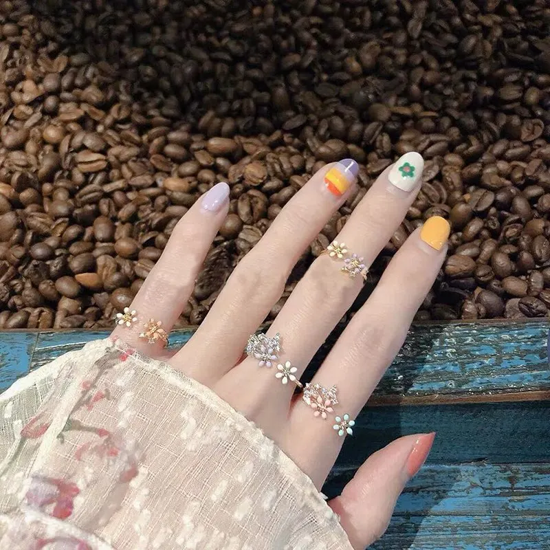 MENGJIQIAO новые милые цветочные циркониевые Регулируемые кольца для женщин девушек модные летние элегантные кольца на палец ювелирные изделия