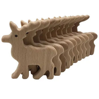 

Elk Wooden Teether Pendant Wood Deer Shape Teether Animal Wooden Toy Pacifier Clip Pendant Baby Gym Pendant Teething Toy