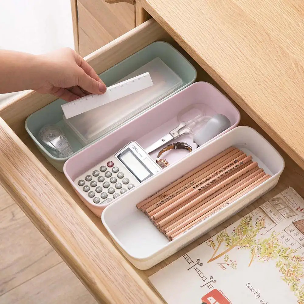 

Rectangle Drawer Partition Finishing Storage Box Plastic Underwear Sock Container Box Kitchen Fork Spoon Tableware Organizer Box