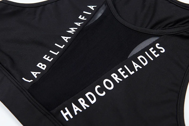 Black Crop Mesh Sports Bra Top Female Sexy Letter Printed Running Fitness Yoga Bra Women Breathable Push Up Brassiere Sport Bras