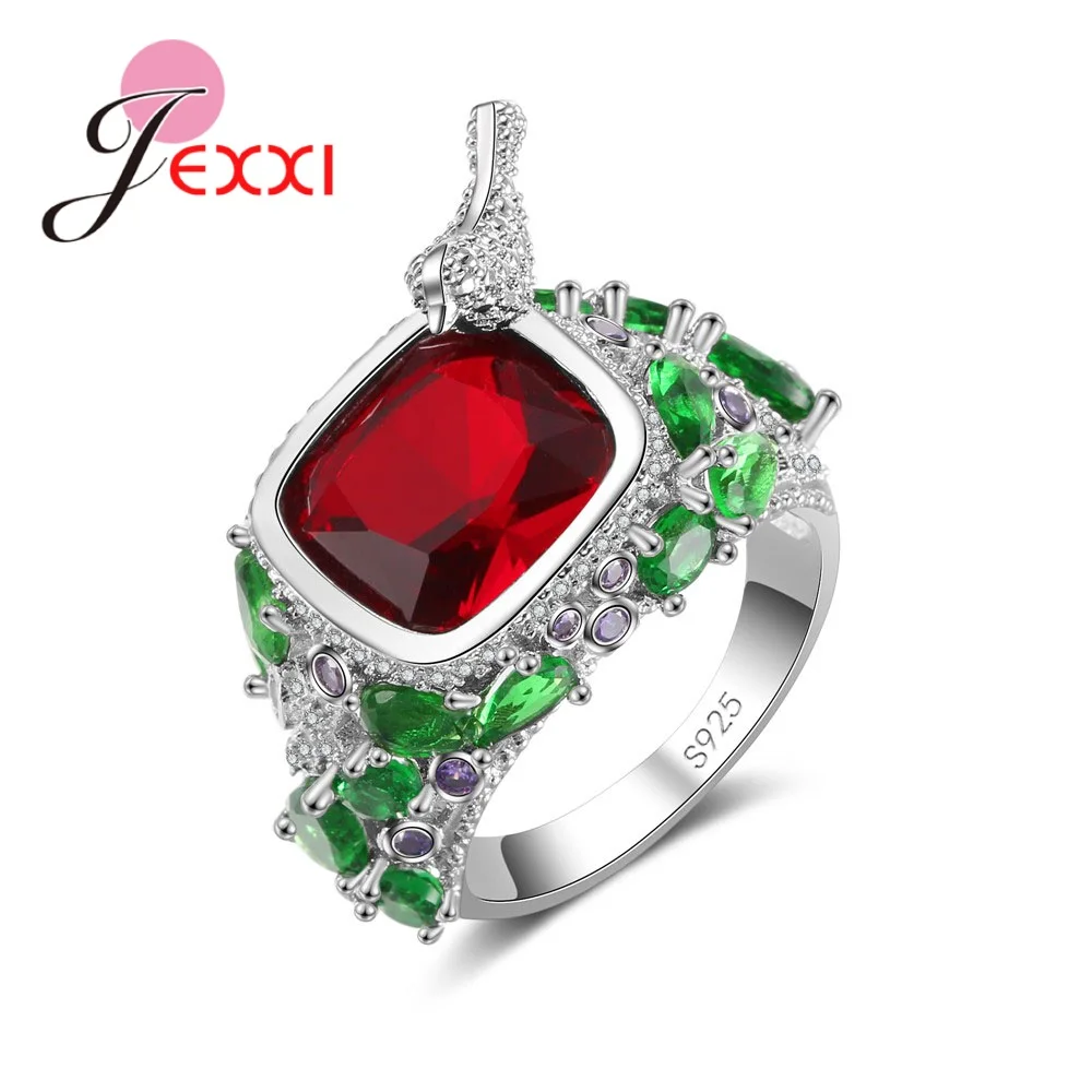 

JEXXI Multicolor Sparkling Crystals Filled Unique 925 Sterling Silver Stamped Birds Band Rings For Women Bridal Party Decoration