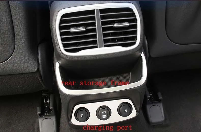 

Lsrtw2017 Stainless Steel Car Rear Armrest Charging Port Circle Rear Storage Trims for Hyundai Sanfa Fe 4th Generation 2019 2020