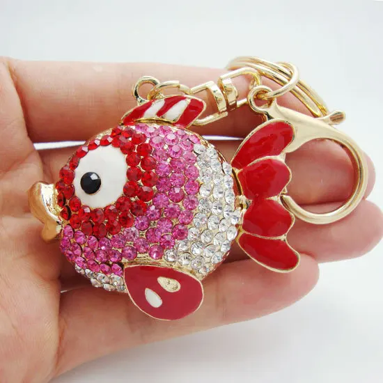 Новое модное кольцо для ключей Tatu Fish украшенное розовыми кристаллами и стразами