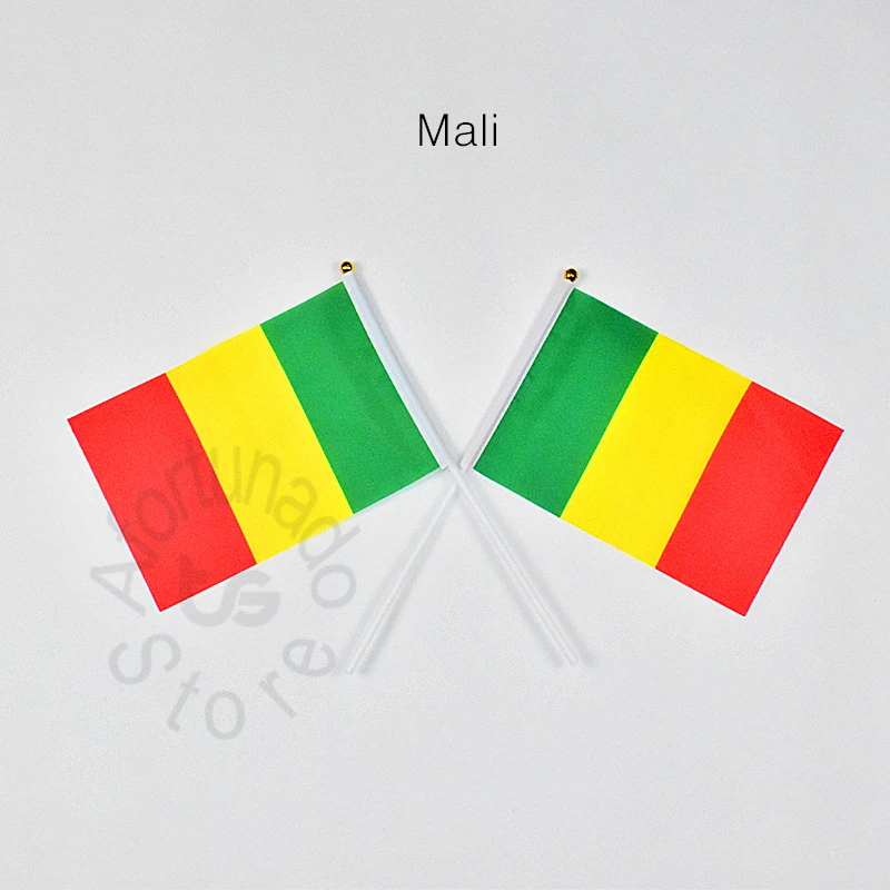 

Mali 14*21cm 10pieces Banner free shipping Hand waving Flag Mali National Flag for meet,Parade,party.Hanging,decoration