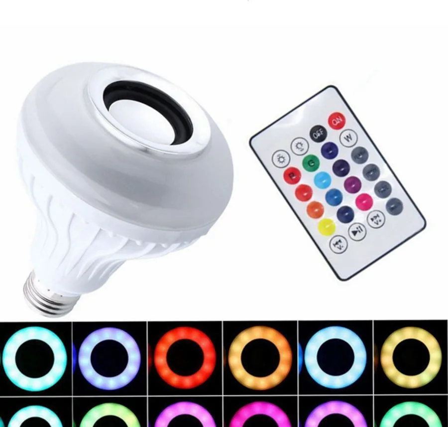 

E27 12W Smart RGB Wireless Bluetooth Sing Bulb Music Playing Speaker LED Bulb Light with 24 Keys Remote Control