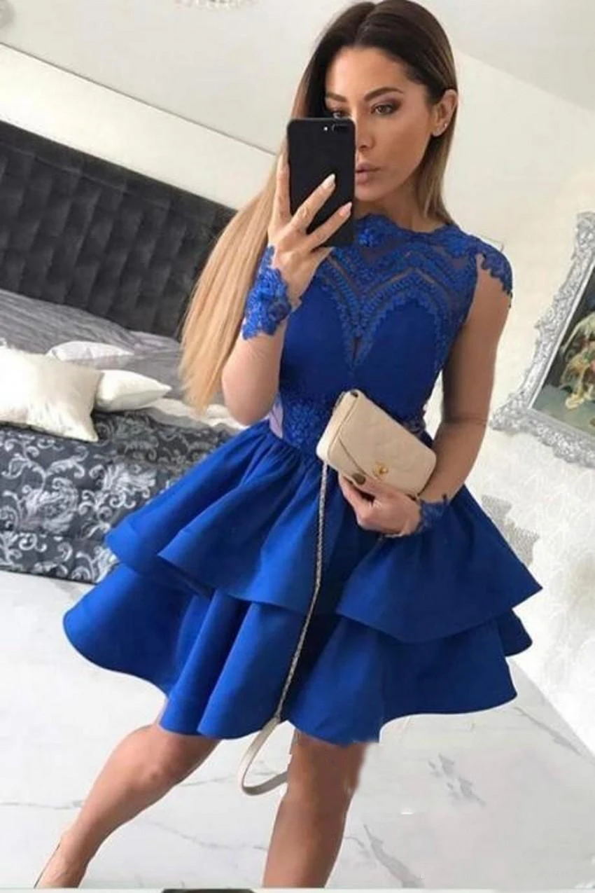 Royal Blue Long Sleeve Cocktail Dresses 