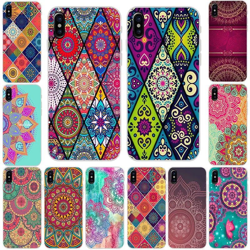 

Soft TPU Silicone Cell Phone Case for iphone 6 6s Plus 7 8 Plus X XR XS Max 5 5S 5C SE 4 4S Capa Coque Funda Floral Lace Mandala