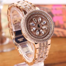 Luxury Gold Color Women Big Diamond Bracelet Watches Luxury Crystal Ladies Dress Watch Luck Steel Watch Rhinestone Wristwatch