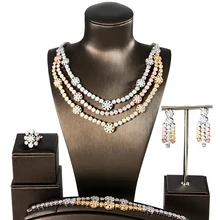 LAN дворца новые винтажные Роскошные Ювелирные наборы из Кубического циркония четыре части для свадебного ожерелья серьги, браслет, кольцо
