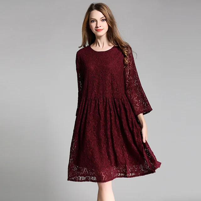 Las mujeres vestido de encaje plus tamaño 4XL manga tres cuartos ... Las mujeres vestido de encaje plus tamaño 4XL manga tres cuartos ...