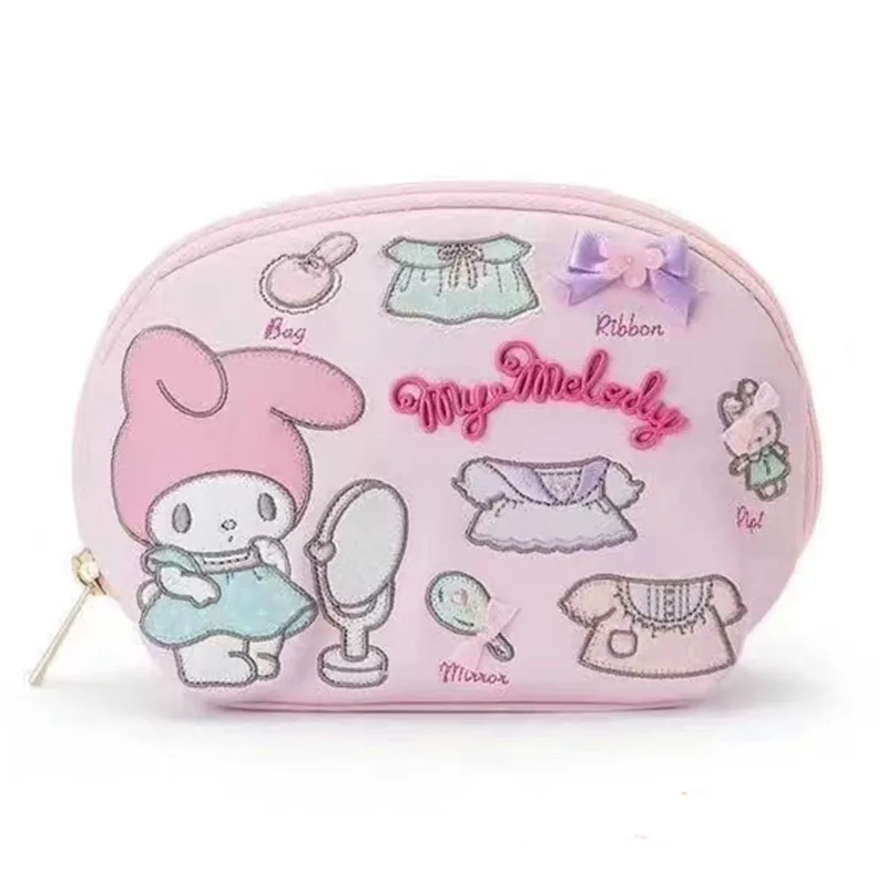 

Cute My Melody Dress Up Shell Makeup Bag Pouch Pink Embroidery PU Leather Travel Cosmetic Bags Women Beauty Case Storage Bag
