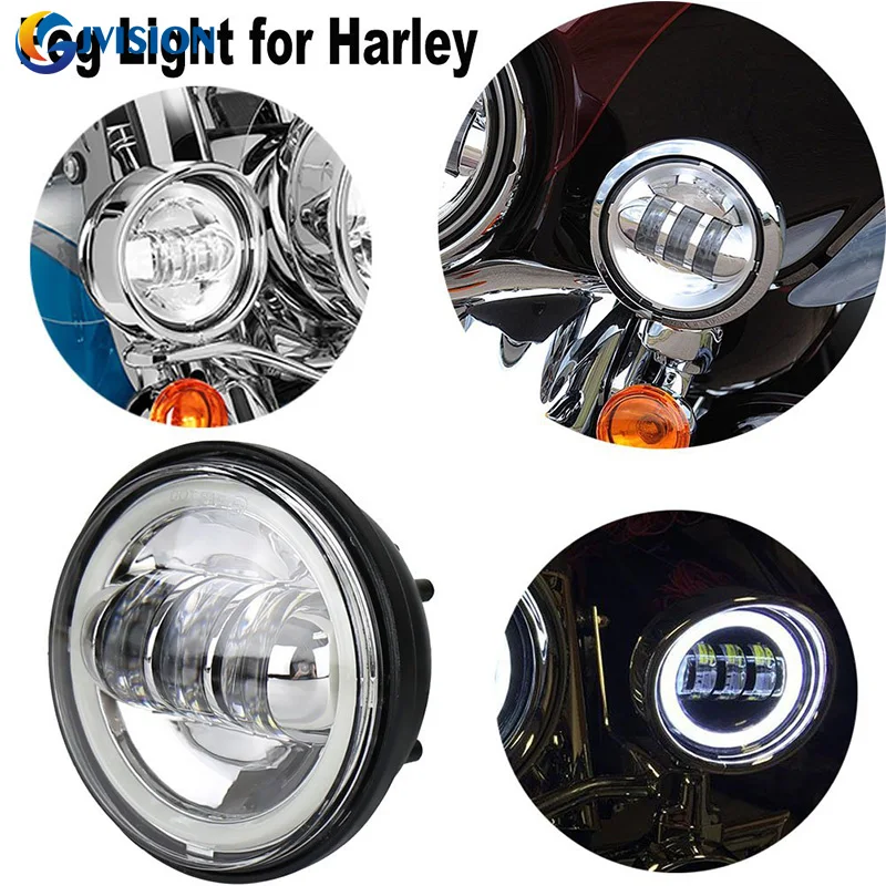4,5 дюймов светодиодные противотуманные фары, проходящие DRL Halo Кольцо ангельские глазки вспомогательная лампа для Мотоциклов Harley Davidson черный/хром