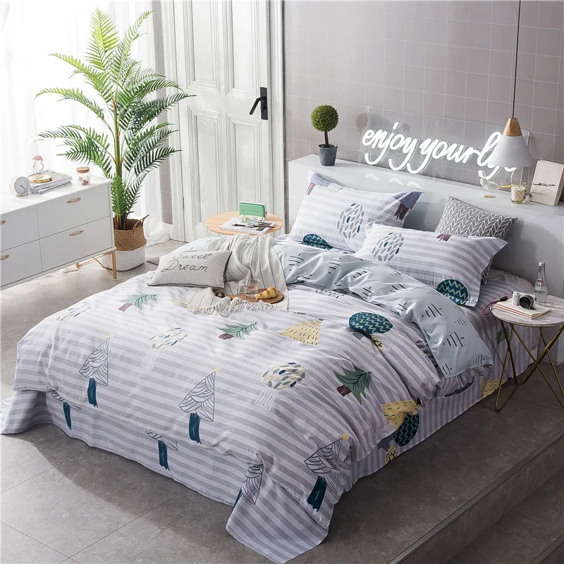 

Cute Cartoon Gray Stripe Pattern 100% Cotton Soft Bedding Set Bed Set Full Queen King Size Duvet Cover Bed Sheet Set Pillowcase