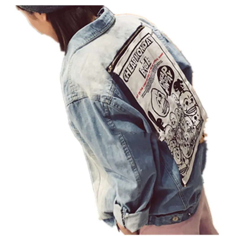 Removable Zipper Cartoon Patch Designs Bomber Jacket Women