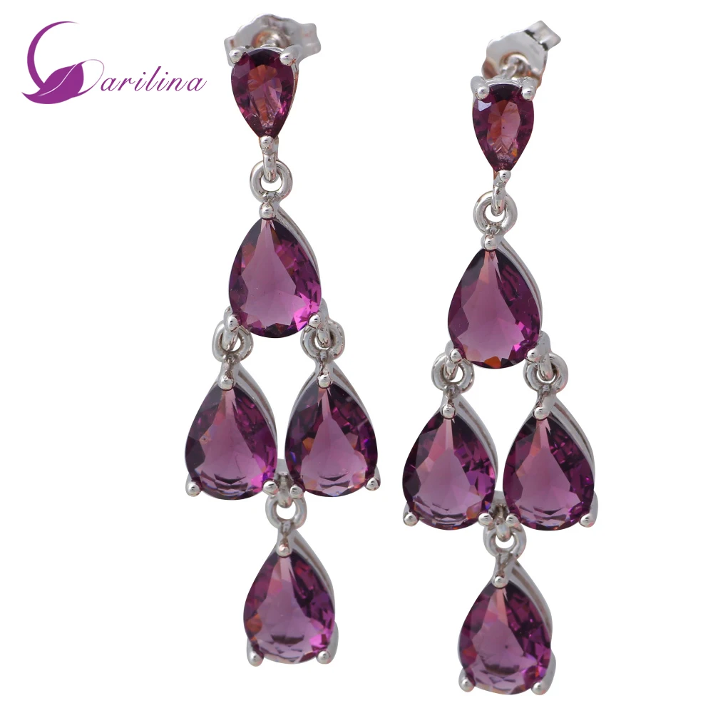 

Garilina Brand designer earrings Purple Cubic Zirconia earrings 925 Sterling Silver dangle earrings fashion jewelry E417