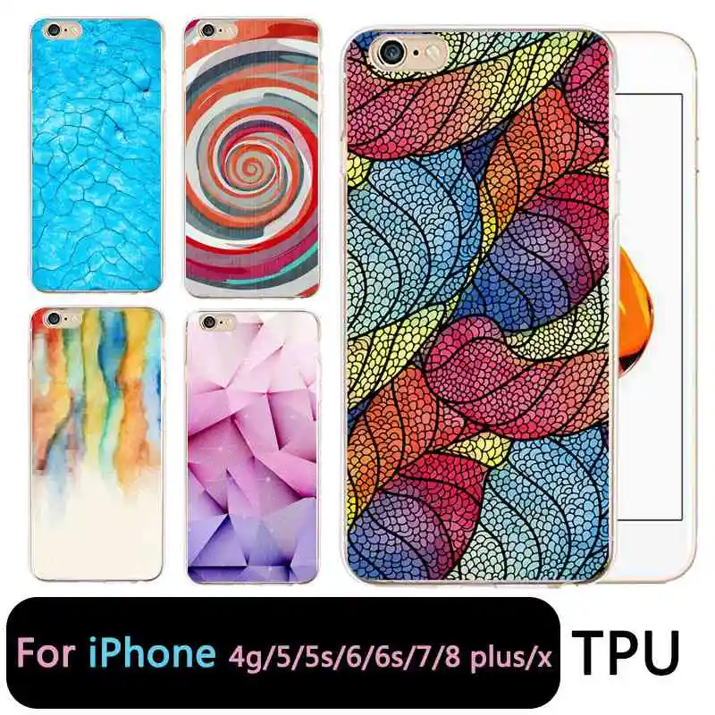 QMSWEI TPU Clear Phone Case For iPhone 6G 6s 7 8plus x Soft Cirle Strip Painting Silicone Print Cover 4 5se 6Plus 7P |