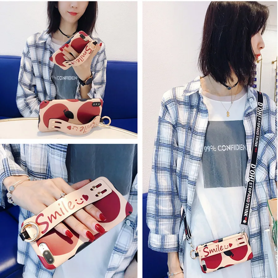 

smile wristband shoulder strap silicone case for iphone X 7 8 6 6S plus XR XS MAX case cover fashion holder soft phone bag capa