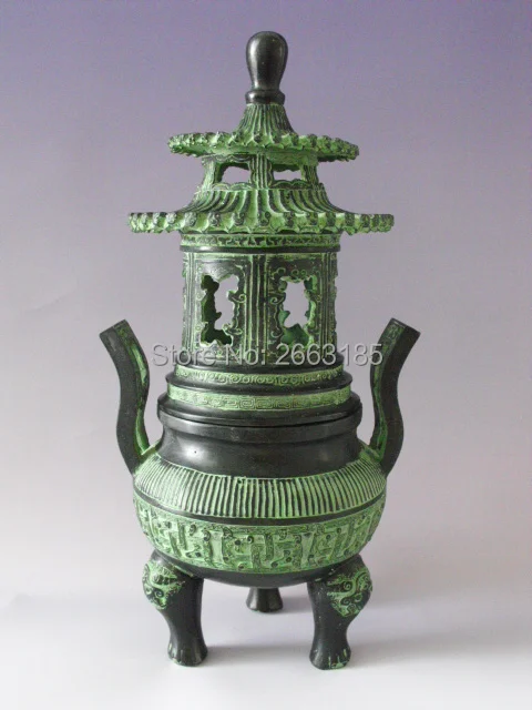 

Hot Sale Chinese Antique Bronze Imitation Tower Sign Incense Burner Censer Tabletop Collection Home Decoration Beautiful Crafts