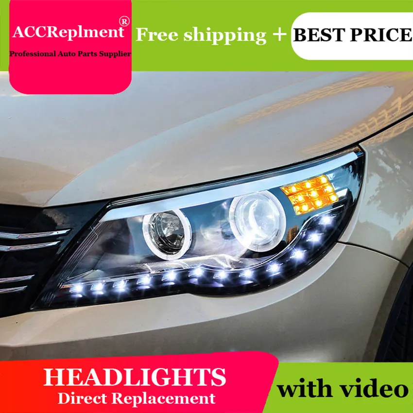 car styling For VW Tiguan headlights U angel eyes 2010-2012 LED light bar Q5 bi xenon lens Bulb projector | Автомобили и