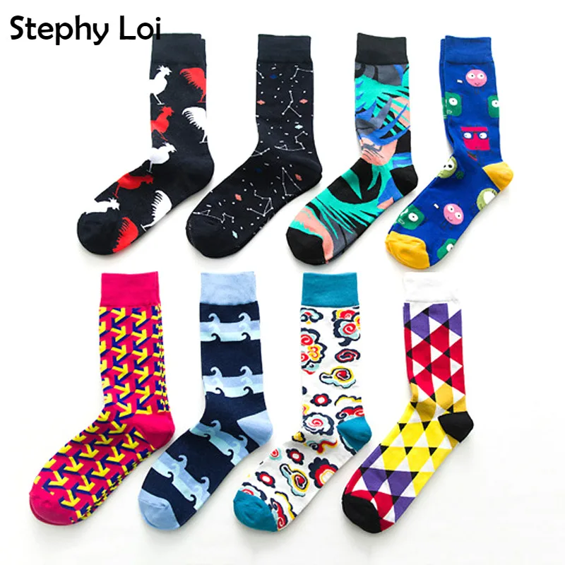 

Fashion Colorful Happy Socks Men Cartoon Rooster Cloud Pattern Soft Breathable Cotton Crew Skarpetki Fuzzy Funny Sock Male Black