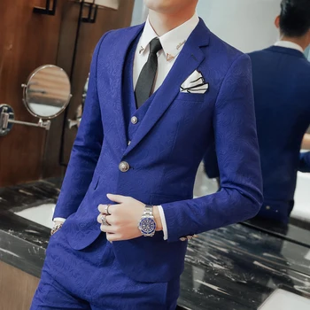 

Jacquard Men Suit Jackets with Vests and Pants Business Wedding Banquet Men's Suit 3 Piece Sets High Quality Size S-2XL