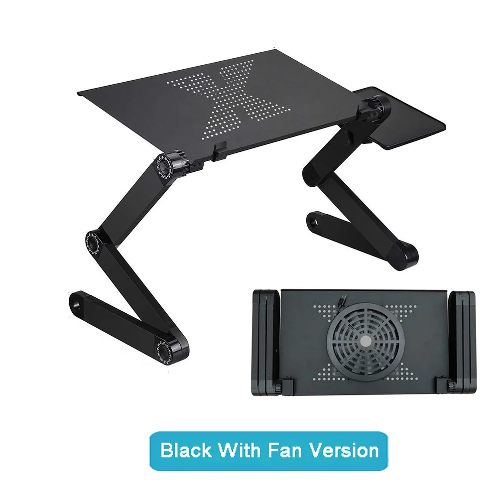 Портативный складной регулируемый складной стол для ноутбука Настольный компьютер Меса подставка для ноутбука лоток для дивана кровать с вентилятором коврик для мыши - Цвет: Black with Fan