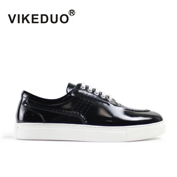 

Vikeduo 2019 Hot Handmade Flat Male Leisure Shoes Original Designer Fashion Black Skateboard Genuine Leather Men's Casual Shoes