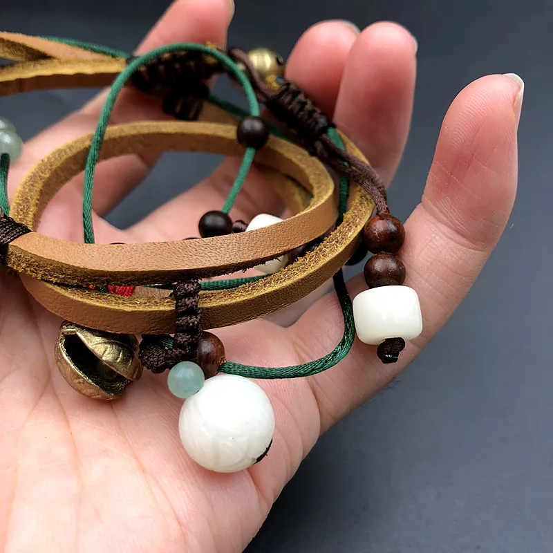 Yanting Ethinc Bracelet Charms Carved Lotus Bodhi Beads Natural Stone Bell Tibetan Bracelet Femme Vintage Wrap Bracelets Women 015 (8)