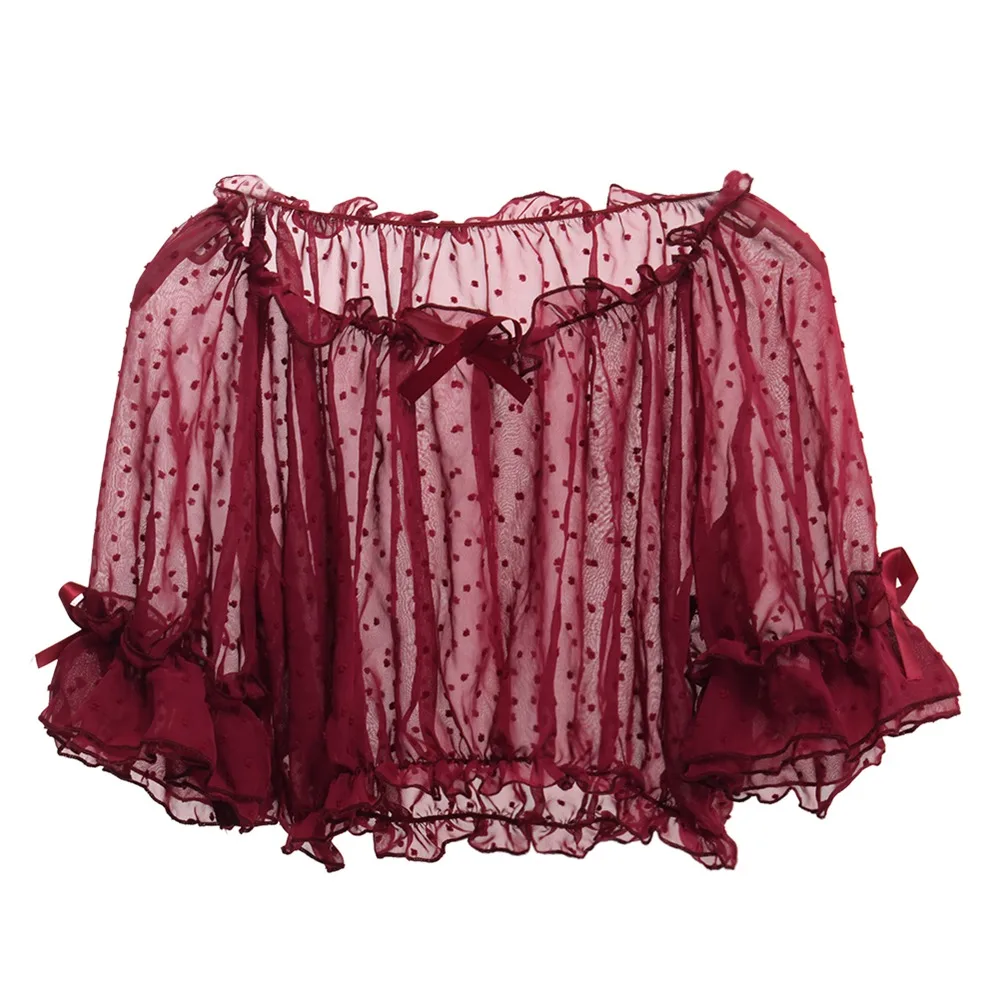 

Transparent Lolita Blouse White/Burgundy/Black Cute Women Dot Bottoming Shirt Tops for JSK Dressing Chiffon Crop Tops