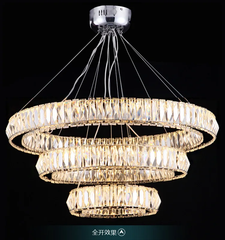 modern luxurious K9 crystal 3 rings 81W light adjustable led pendant