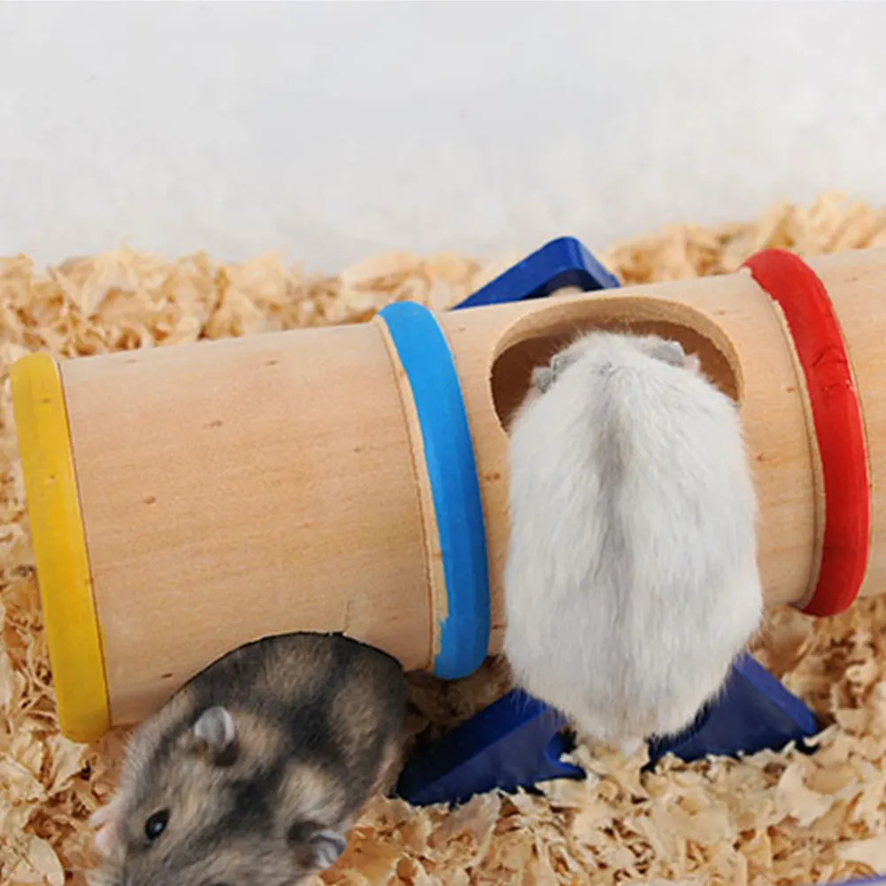Pet Supplies Cage House Tunnel Wooden Seesaw Rainbow Playground Tube Colorful Safe Toy Small Animal For Hamster