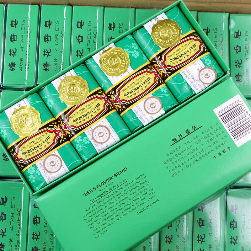 

Original SHANGHAI 4 pcs Gift box 125g/4.41oz Bee and Flower Brand Chinese SandalWood Soap Jasmine soap oil-control whitening