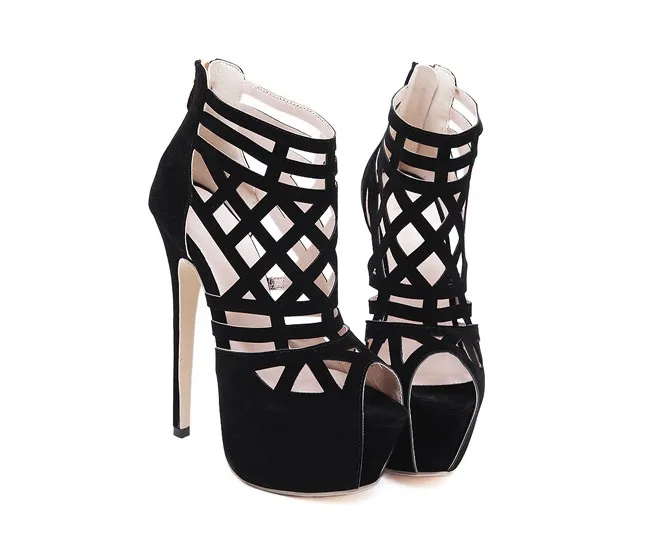 

Fashion women brand new Gladiator thin high-heeled pumps sexy black peep toe hollow shoes back zipper nightclub pump heels