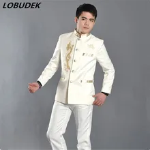 male suit set jacket pants costume fashion formal dress black white Chinese tunic clothes for singer dancer star nightclub show