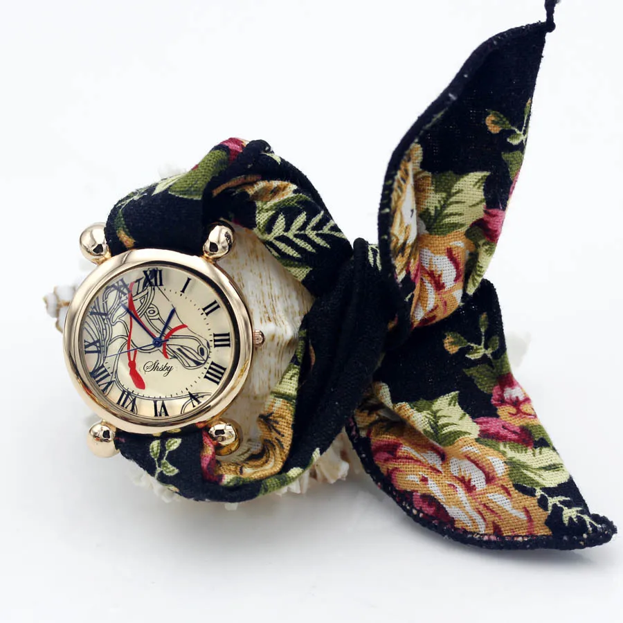 Shsby женские наручные часы с цветочным узором ЖЕНСКИЕ НАРЯДНЫЕ часы модные женские повседневные кварцевые часы со стразами femme horse тканевые часы