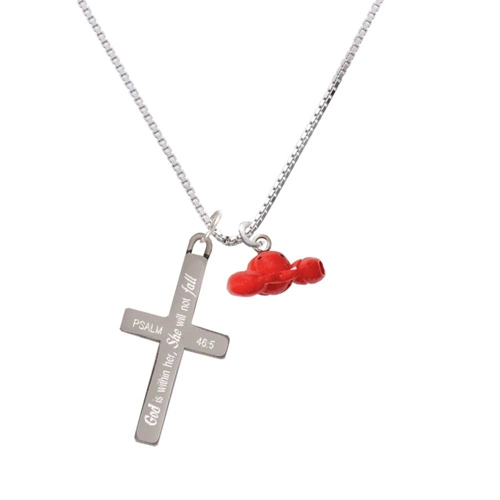 Resin Puffy Red Lobster - She will not Fall - Cross Necklace